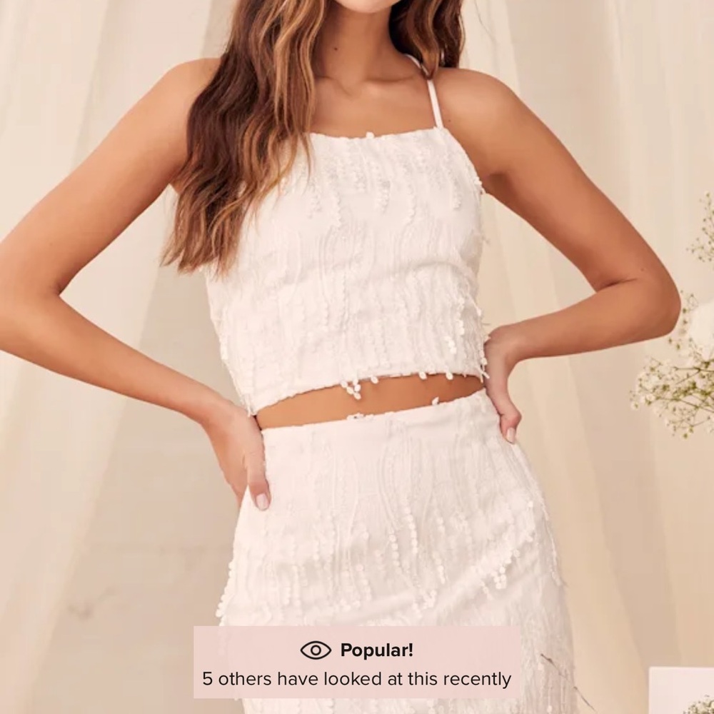 Lulus Dancing In A Dream White Fringe Lace-up Two-piece Mini Dress - Size XS - Picture 4 of 4